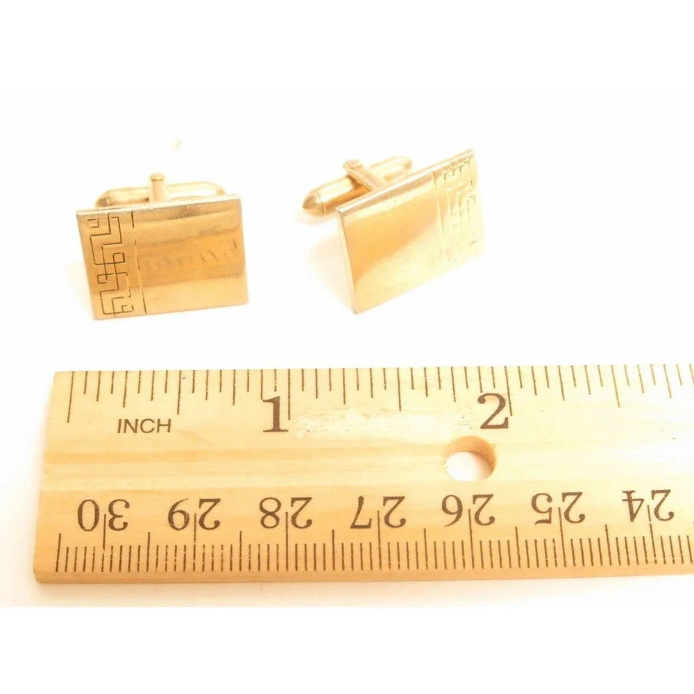 VINTAGE GOLD PLATED GREEK KEY DESIGN CUFFLINKS*SWANK GROOM MEN'S FORMAL‎ JEWELRY
